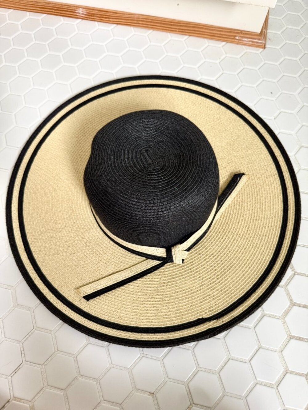 Karen Keith Wide Brim Sun Hat Black Tan Bow Beach Resort Vacation